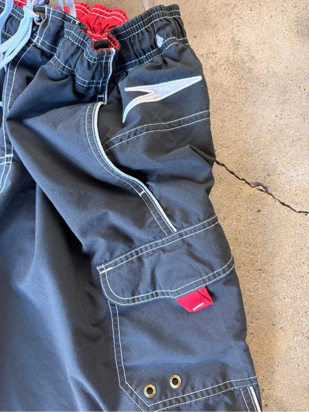Speedo Black Cargo Swim Shorts with Red Accents